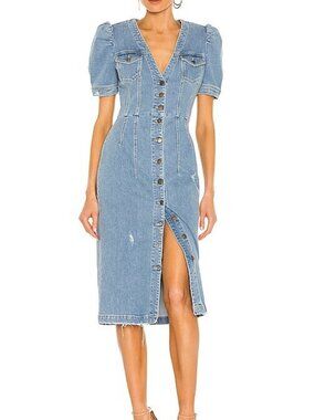 Retrofete Light Blue Button-Front Midi Dress